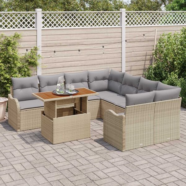 vidaXL Tuin Sofa Set met opslag 9 pcs Beige Poly riet