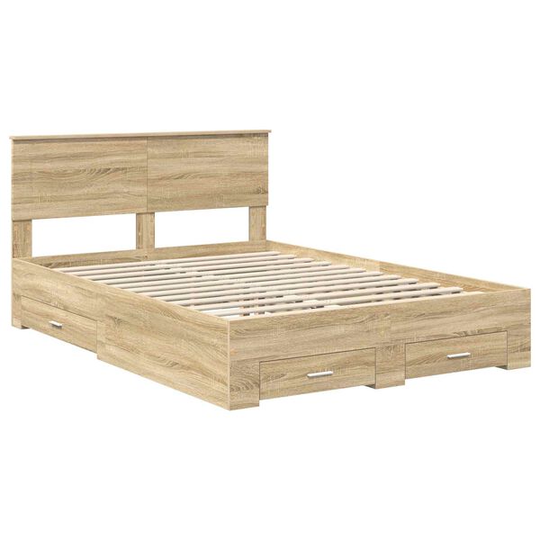 vidaXL Bedframe met hoofdeinde Sonoma Eiken 150 x 200 cm Bewerkt hout