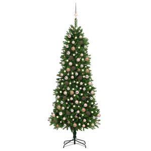 vidaXL Kunstkerstboom met verlichting en kerstballen 240 cm groen