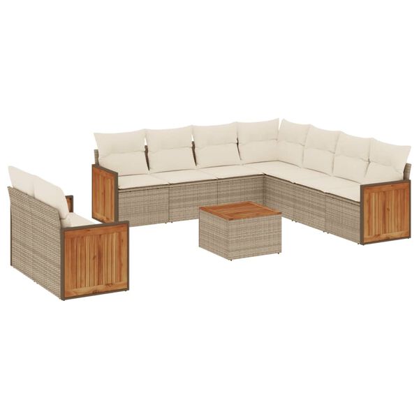 vidaXL 10-delige Loungeset met kussens poly rattan beige