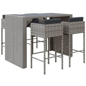 vidaXL 5-delige Tuinbarset met kussens poly rattan grijs
