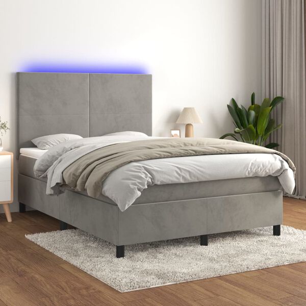 vidaXL Boxspring met matras en LED fluweel lichtgrijs 140x190 cm