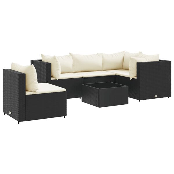 vidaXL 6-delige Loungeset met kussens poly rattan zwart