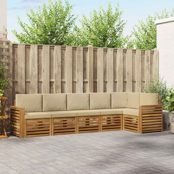 vidaXL Sofa-Sets 6 pcs Natuurlijk en Beige Massief Acaciahout
