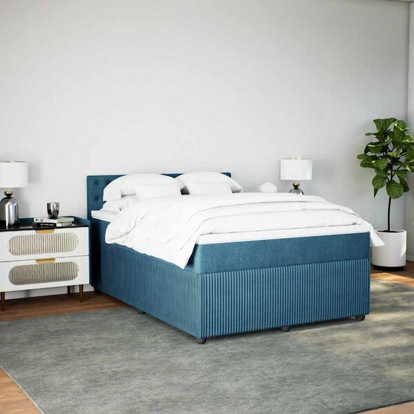 vidaXL Boxspring met matras fluweel blauw 140x190 cm