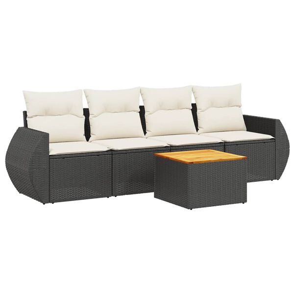 vidaXL 5-delige Loungeset met kussens poly rattan zwart