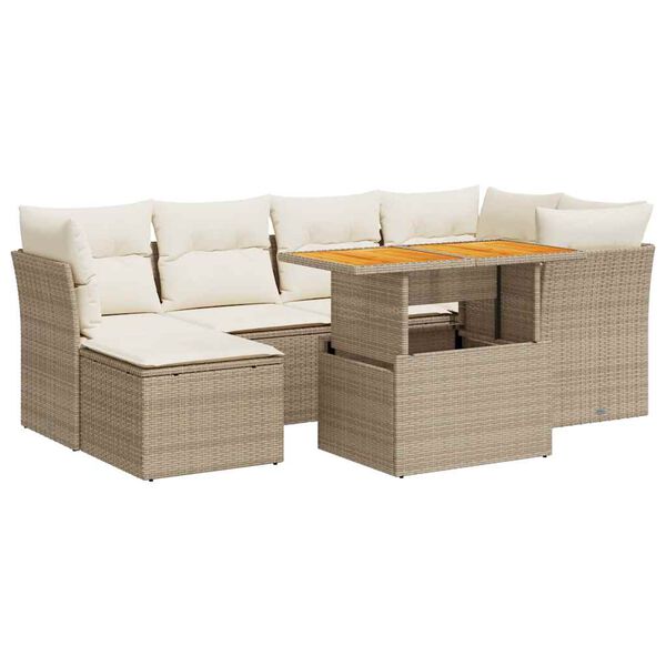 vidaXL 7-delige Loungeset met kussens poly rattan beige