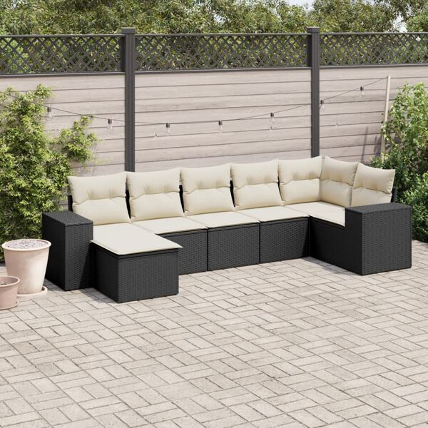vidaXL 7-delige Loungeset met kussens poly rattan zwart
