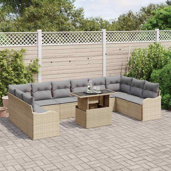 vidaXL Tuin Sofa Set met kussen 11 pcs Beige Poly riet