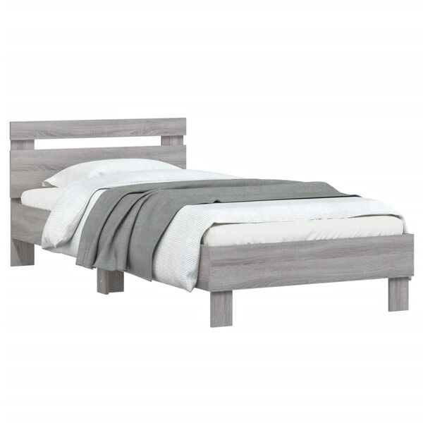 vidaXL Bedframe met hoofdbord bewerkt hout grijs sonoma 75x190 cm