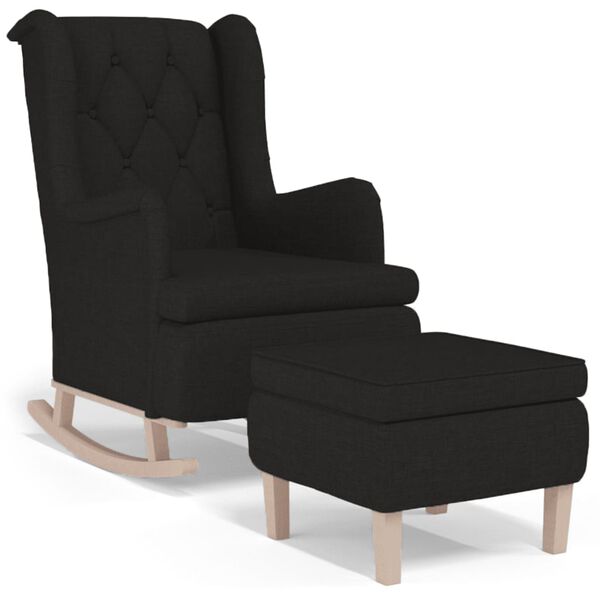 vidaXL Fauteuil met schommelpoten en voetenbank stof zwart