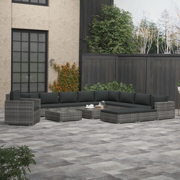 vidaXL 13-delige Loungeset met kussens poly rattan grijs