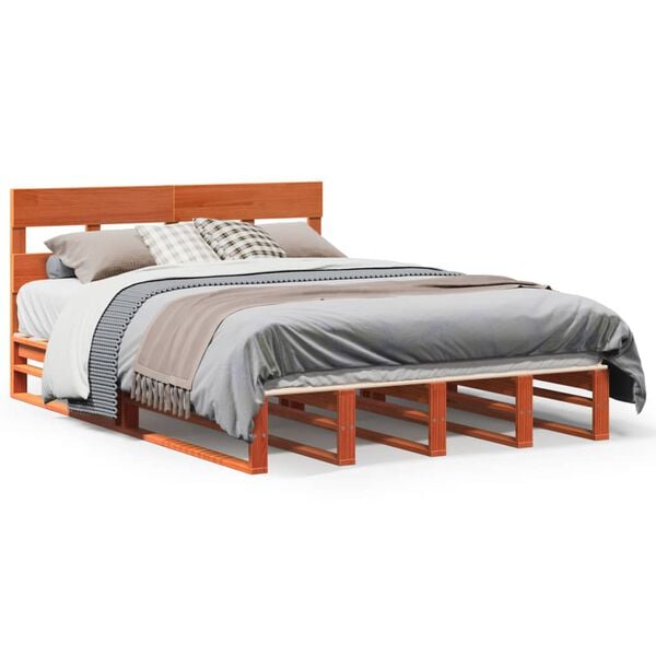 vidaXL Bedframe zonder matras massief grenenhout wasbruin 150x200 cm