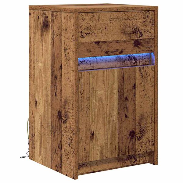 vidaXL LED Bedside Kast met lade Oud hout 38 x 34 x 61 cm Bewerkt hout