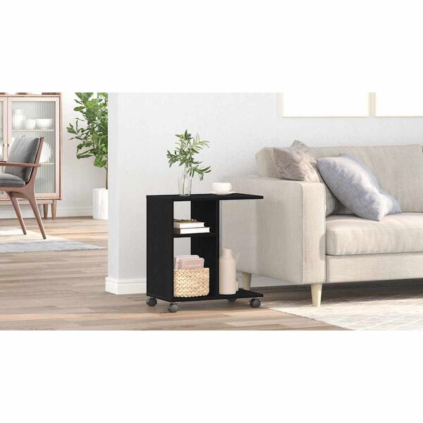 vidaXL Bijzettafel met plank Zwart eiken 50 x 30 x 55 cm Bewerkt hout