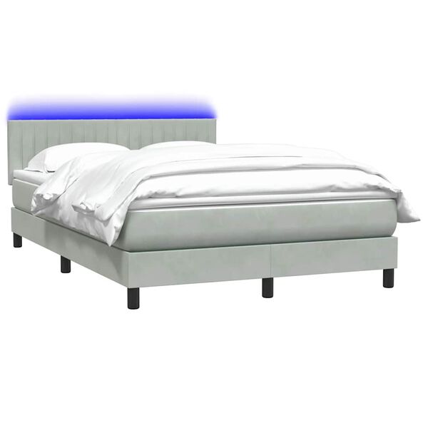 vidaXL Boxspring met matras en LED fluweel lichtgrijs 140x220 cm
