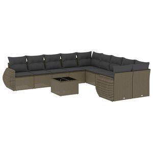 vidaXL 11-delige Loungeset met kussens poly rattan lichtgrijs