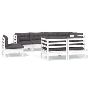 vidaXL 8-delige Loungeset met kussens massief grenenhout wit