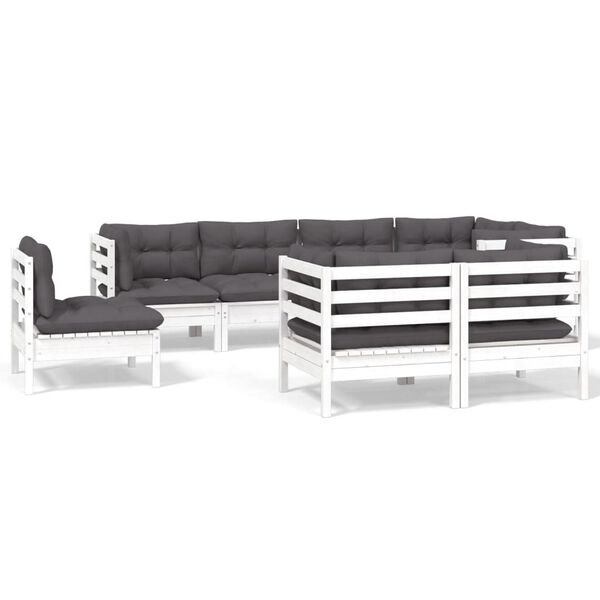 vidaXL 8-delige Loungeset met kussens massief grenenhout wit