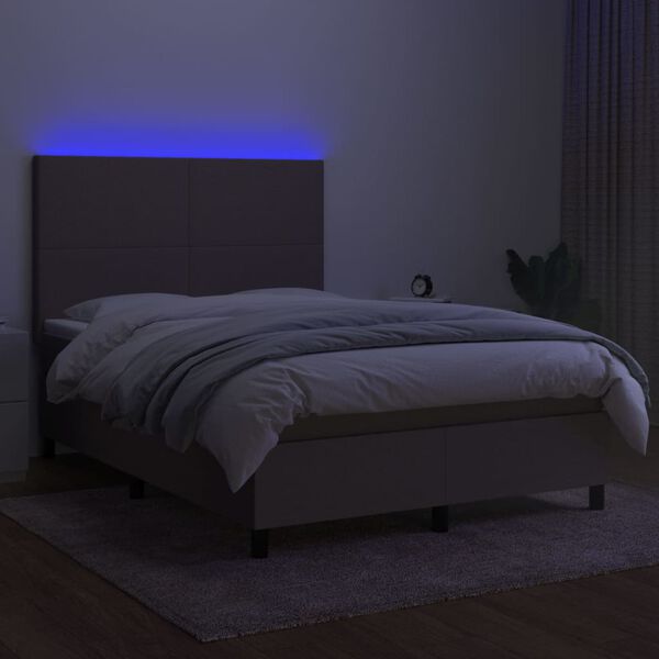 vidaXL Boxspring met matras en LED stof taupe 140x190 cm