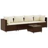 vidaXL 5-delige Loungeset met kussens poly rattan bruin