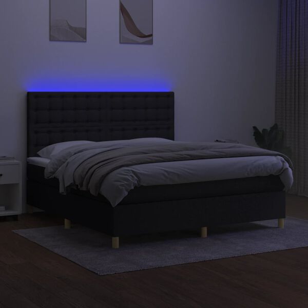 vidaXL Boxspring met matras en LED stof zwart 180x200 cm