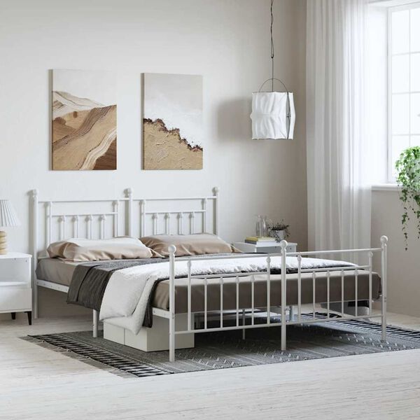 vidaXL Bedframe met hoofd- en voeteneinde metaal wit 183x213 cm