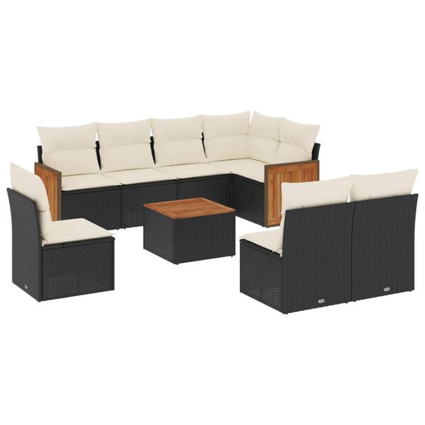 vidaXL 9-delige Loungeset met kussens poly rattan zwart