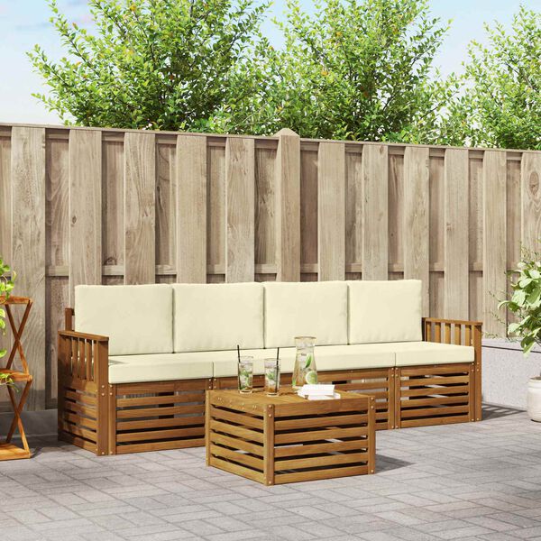 vidaXL Sofa-Sets 5 pcs Natuurlijk en Cr&egrave;me Massief Acaciahout