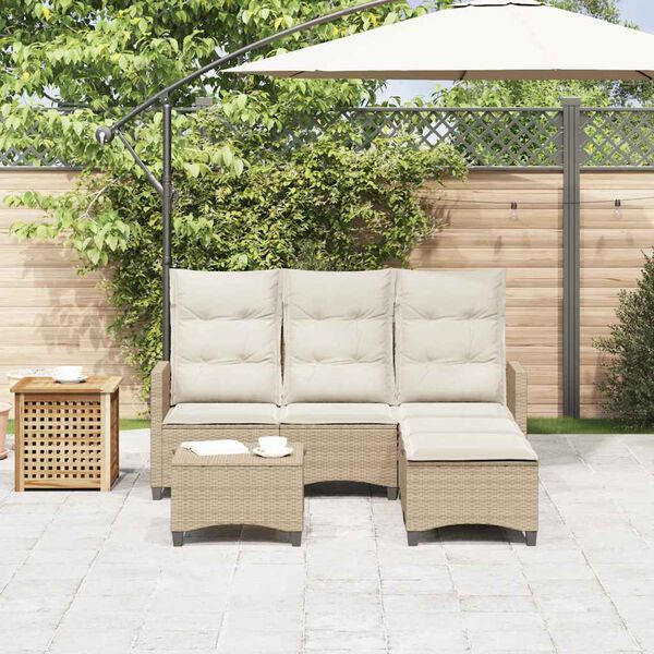vidaXL 3-delige Tuinbankstel met kussens L-vormig beige poly rattan