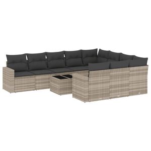 vidaXL 11-delige Loungeset met kussens poly rattan lichtgrijs