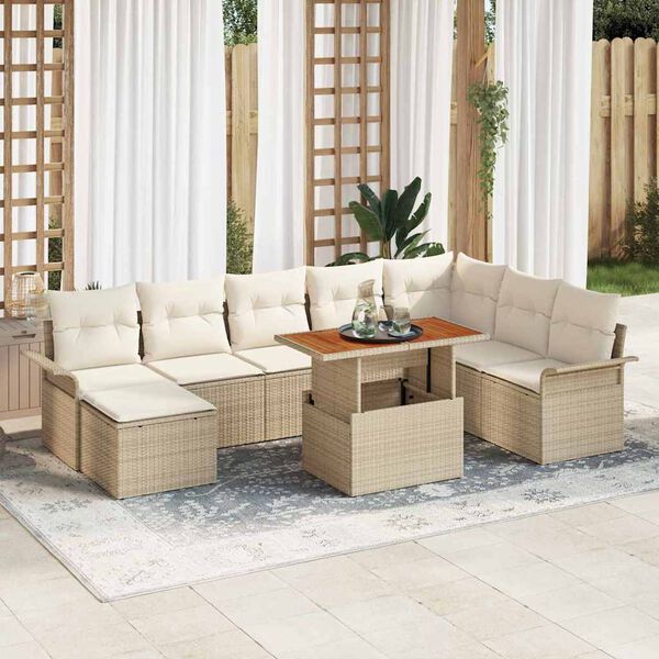 vidaXL Tuin Sofa Set met kussen 9 pcs beige en cr&egrave;mekleurig