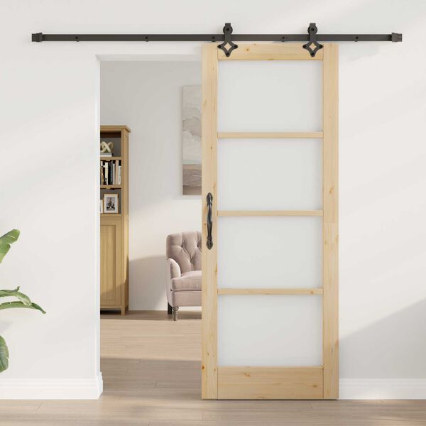 vidaXL Schuifdeur Naturel 78 x 202 cm Massief grenenhout en glas