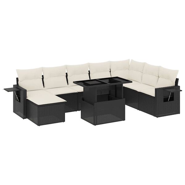 vidaXL 8-delige Loungeset met kussens poly rattan zwart