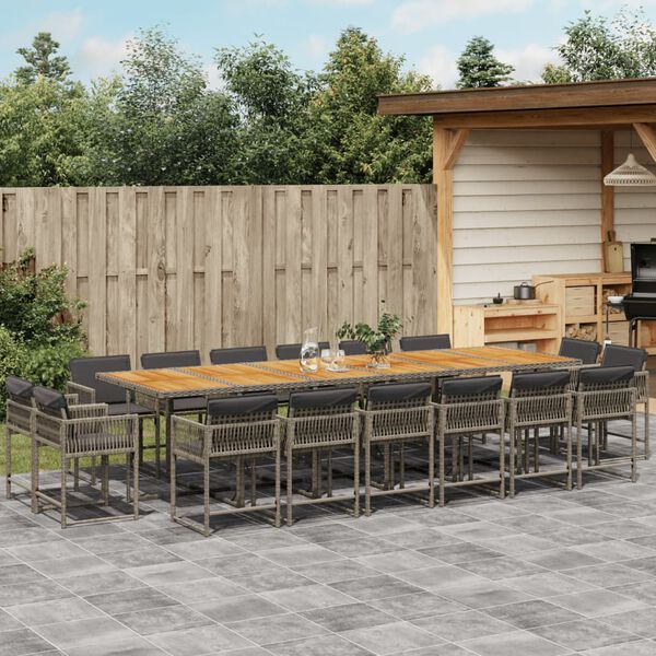 vidaXL 17-delige Tuinset met kussens poly rattan grijs
