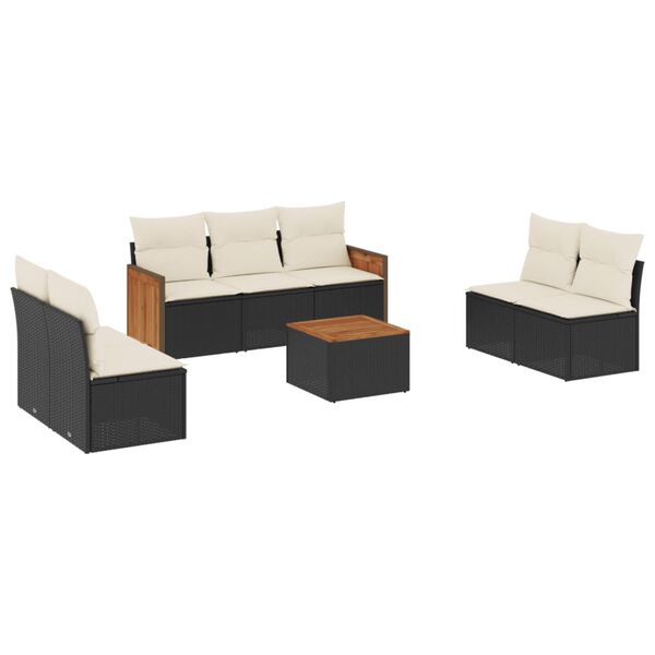 vidaXL 8-delige Loungeset met kussens poly rattan zwart
