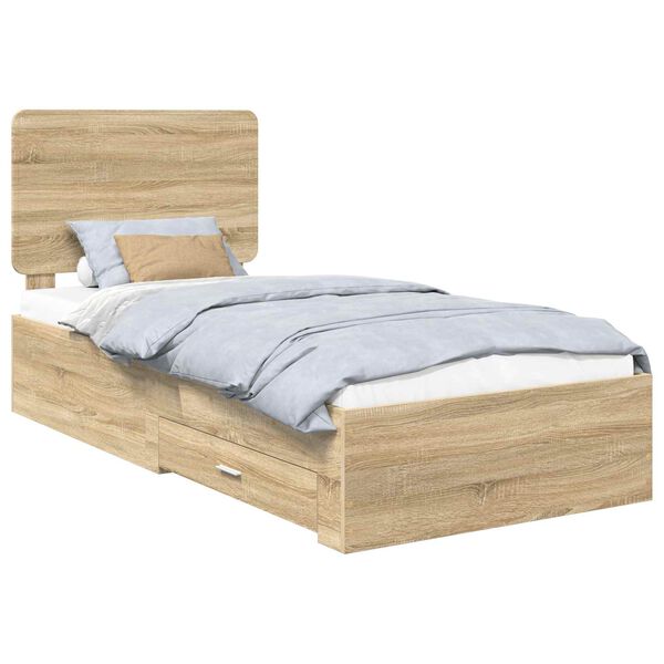 vidaXL Bedframe met hoofdeinde Sonoma Eiken 90 x 200 cm Bewerkt hout