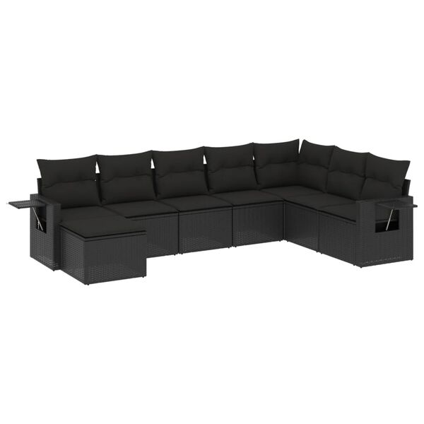 vidaXL 8-delige Loungeset met kussens poly rattan zwart