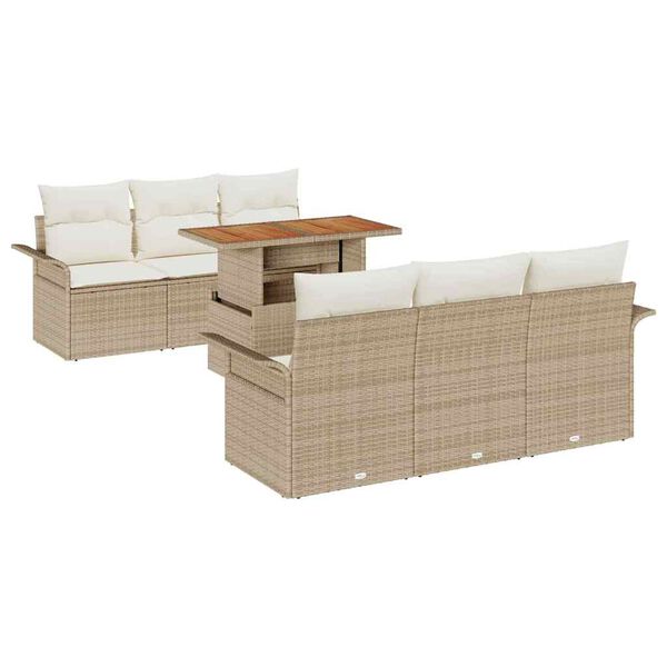 vidaXL Tuin Sofa Set met opslag 7 pcs Beige Poly riet