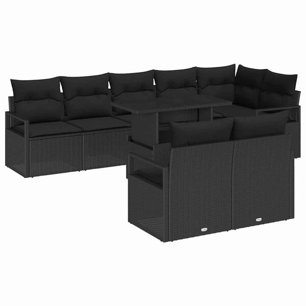 vidaXL Tuin Sofa Set met kussen 9 pcs Zwart poly rattan