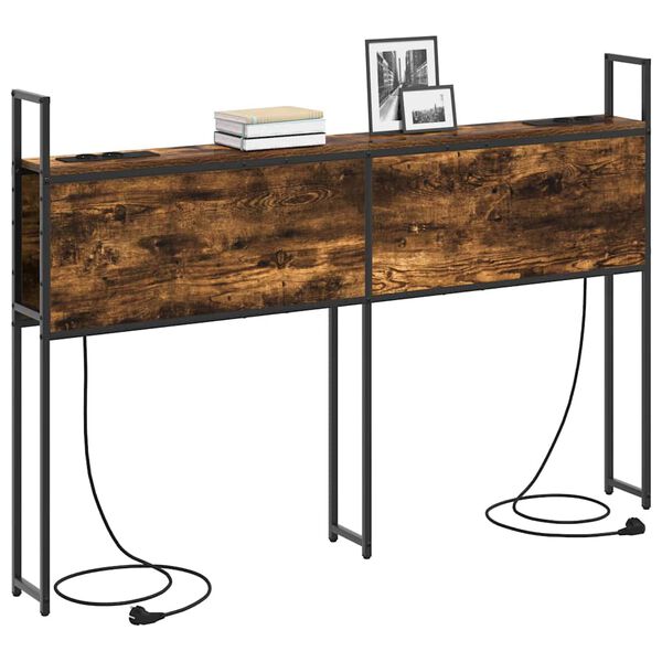 vidaXL Opberghoofdbord met Oplaadstation Gerookt eiken Bewerkt hout