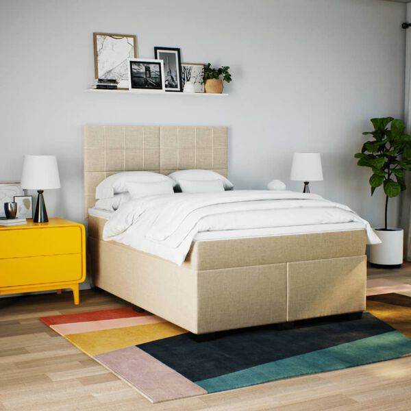 vidaXL Boxspring met matras stof cr&egrave;mekleurig 140x200 cm
