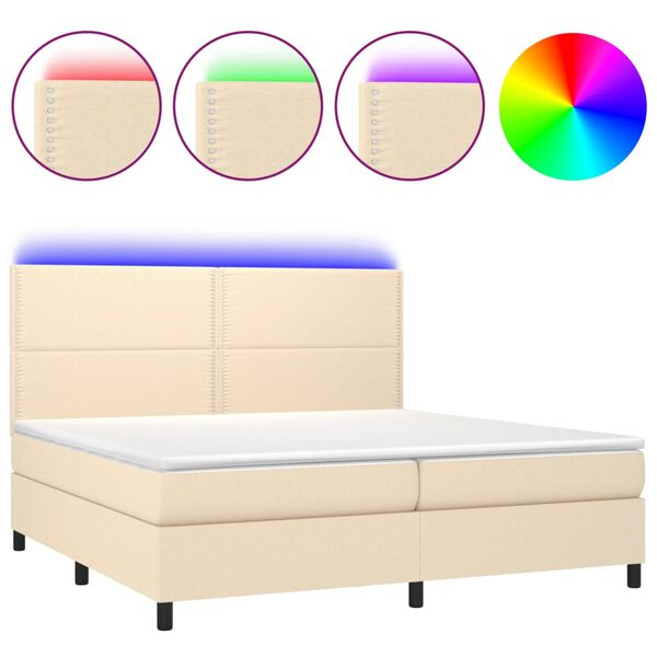 vidaXL Boxspring met matras en LED stof cr&egrave;mekleurig 200x200 cm