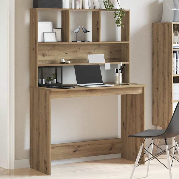vidaXL Bureau met schappen 102x45x148 cm bewerkt hout artisanaal eiken