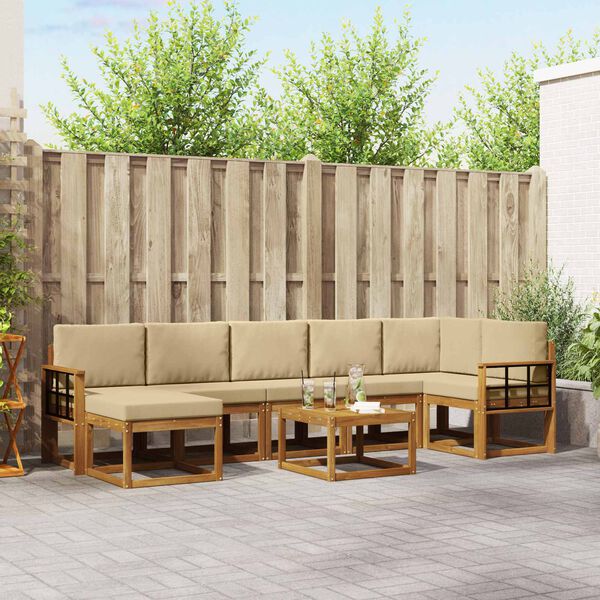 vidaXL Buiten bankenset met kussen 8 pcs Natuurlijk en Beige