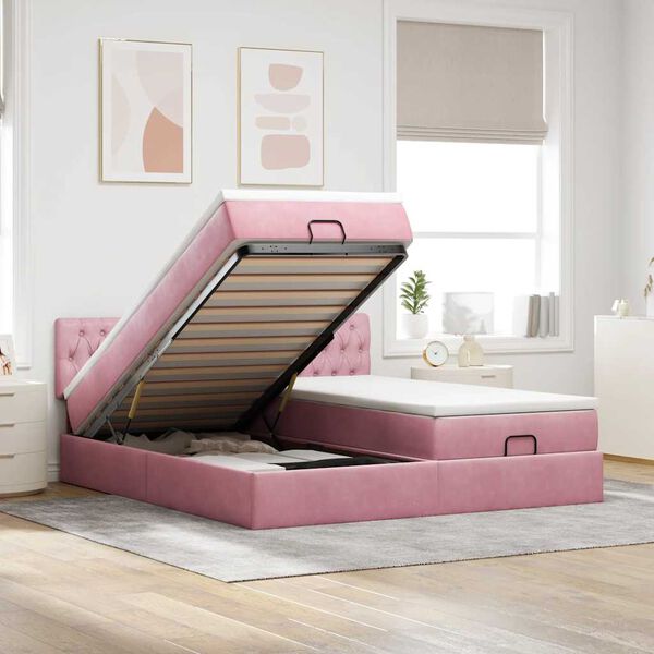 vidaXL Ottoman bed met matrassen en LED's 160x200cm fluweel roze