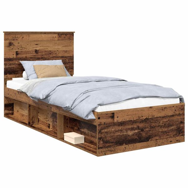 vidaXL Bedframe met hoofdeinde Oudhout 90 x 190 cm Massief grenenhout