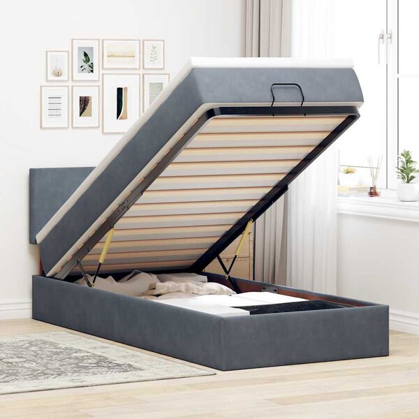 vidaXL Ottoman bed met matras 80x200cm fluweel donkergrijs