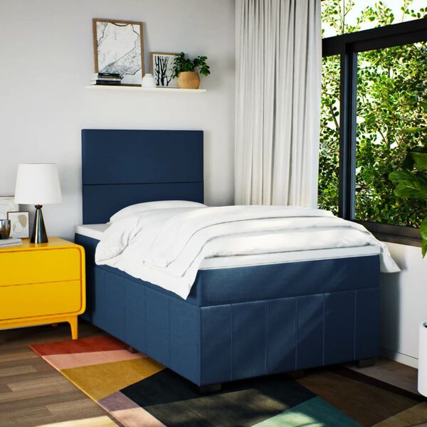 vidaXL Boxspring met matras stof blauw 120x200 cm