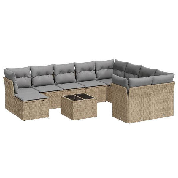 vidaXL 11-delige Tuinset met kussens poly rattan beige